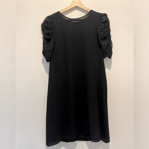 Theory Avanon Black Gauzy 100% Silk Dress with Puckered sleeves size 4